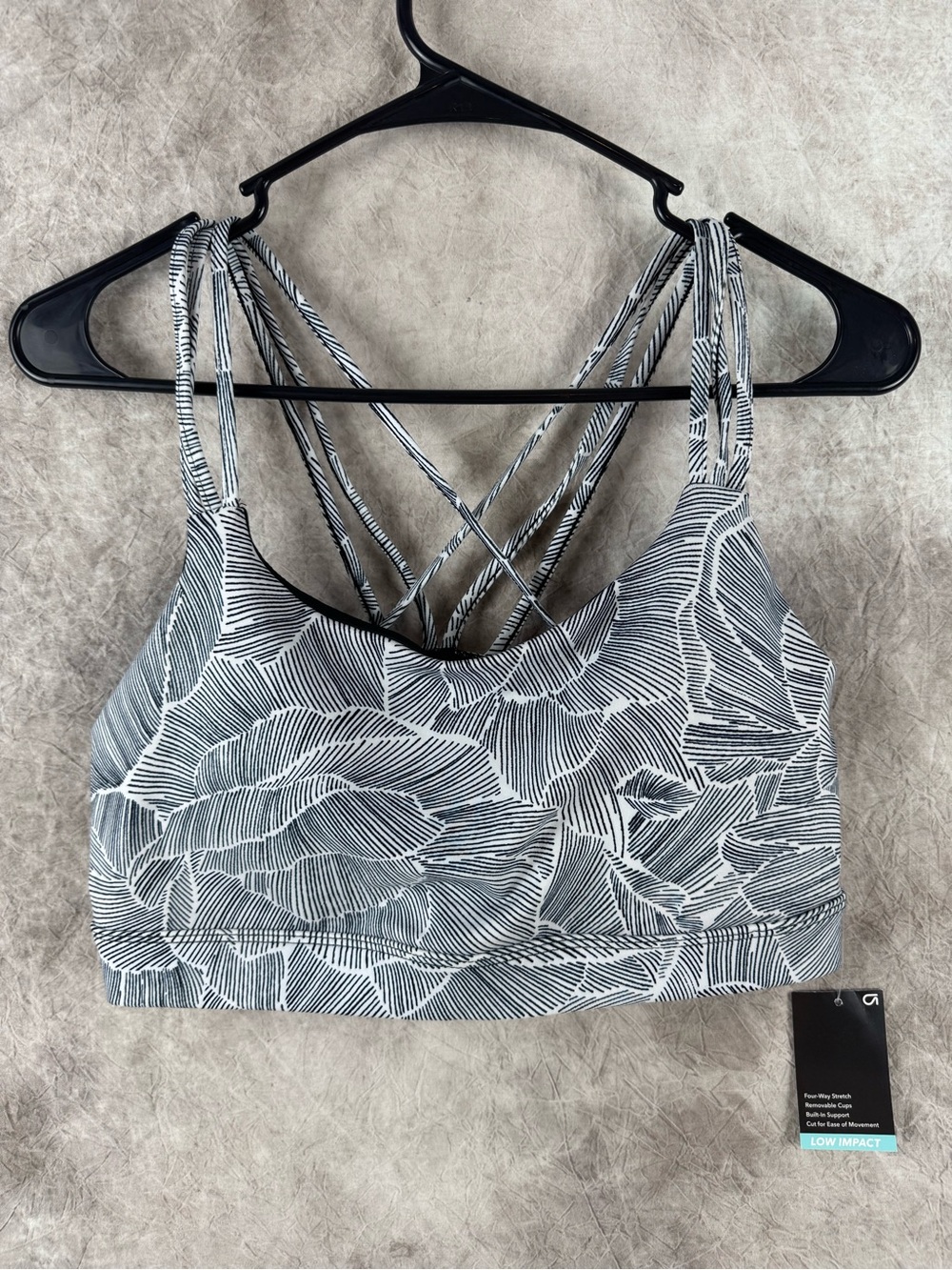 GAP Strappy Leaf-Print Sports Bra - Black & White NWT Large Low Impact yoga